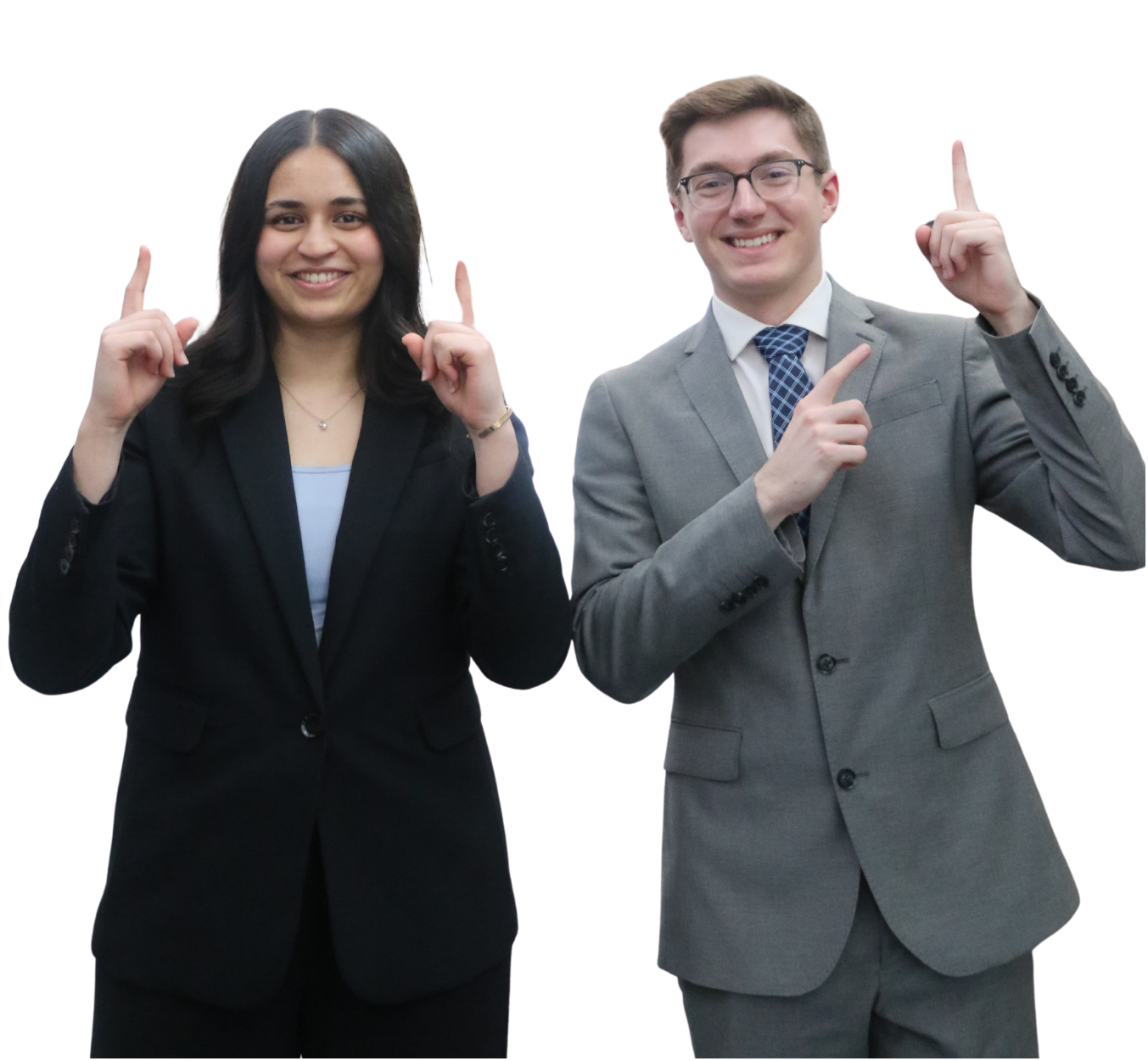 Himeeka and Drew pointing up